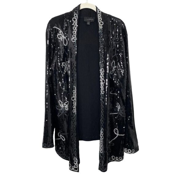 Investments Black Silver‎ Embroidered Sequin Blazer Jacket Sz L - Picture 1 of 9